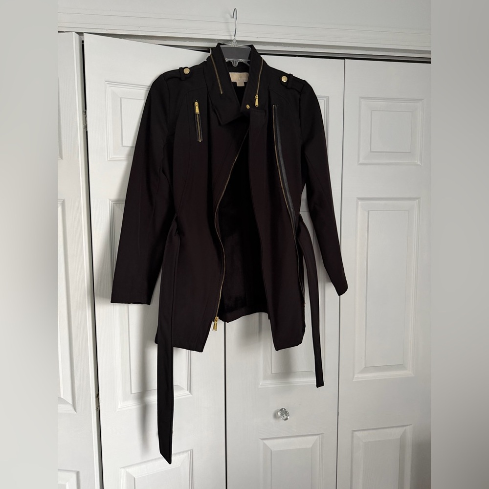 Michael Kors Black Trench Coat with Gold Accents